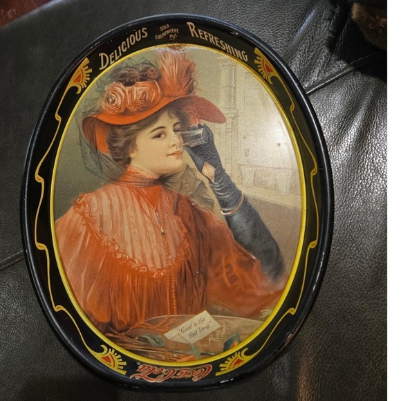 Vintage Coca-Cola Serving Tray Oval 1908 Calendar Lady Good Condition